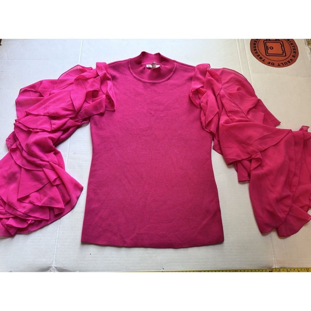 Cato‎ Wmn Size Large Pink Knit Pullover Sweater Ruffle Sleeve Accent Long Sleeve
